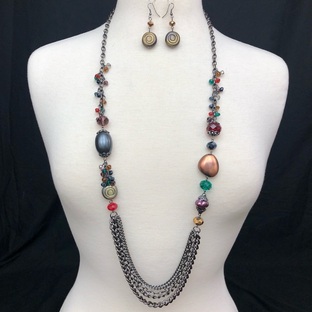 Multicolor Beaded Layered Long Necklace Set
